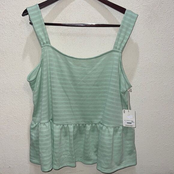 A.N.A. Flowy Strap Peplum Tank Cameo Green Stripe Blouse Women's Size XXL - Picture 1 of 11